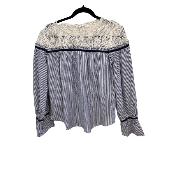 Korirl Tops - Anthropologie  Korirl  Blue Stripe Long Sleeve Lace Size XL Blouse